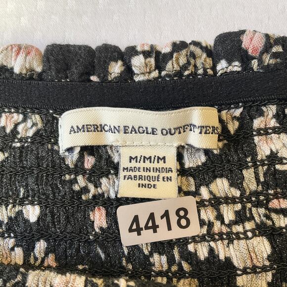 American Eagle Outfitters Women Maxi Dress M Black Floral A-Line Sundress Ruffle - Picture 2 of 10